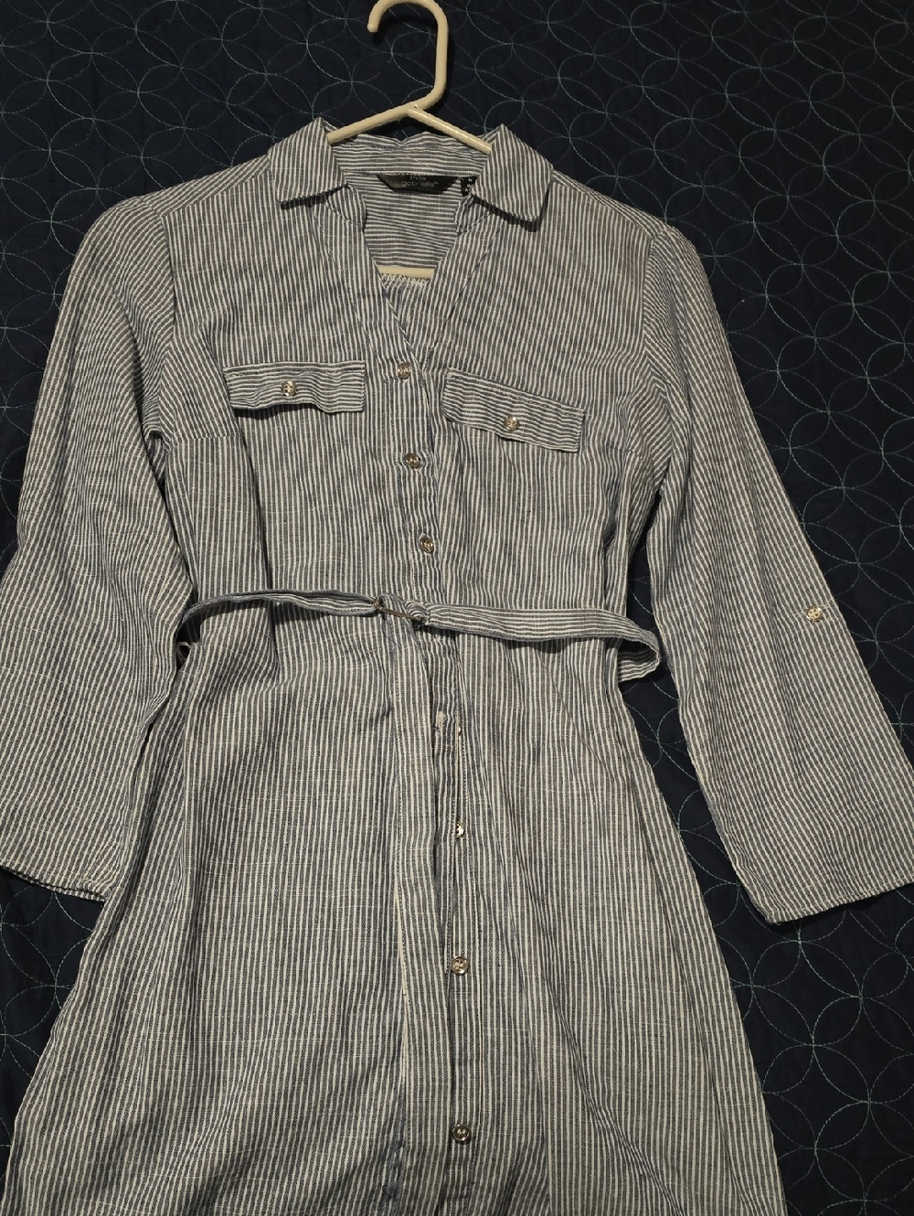 Mlle Gabrielle Blue and White Striped Shirt Dress